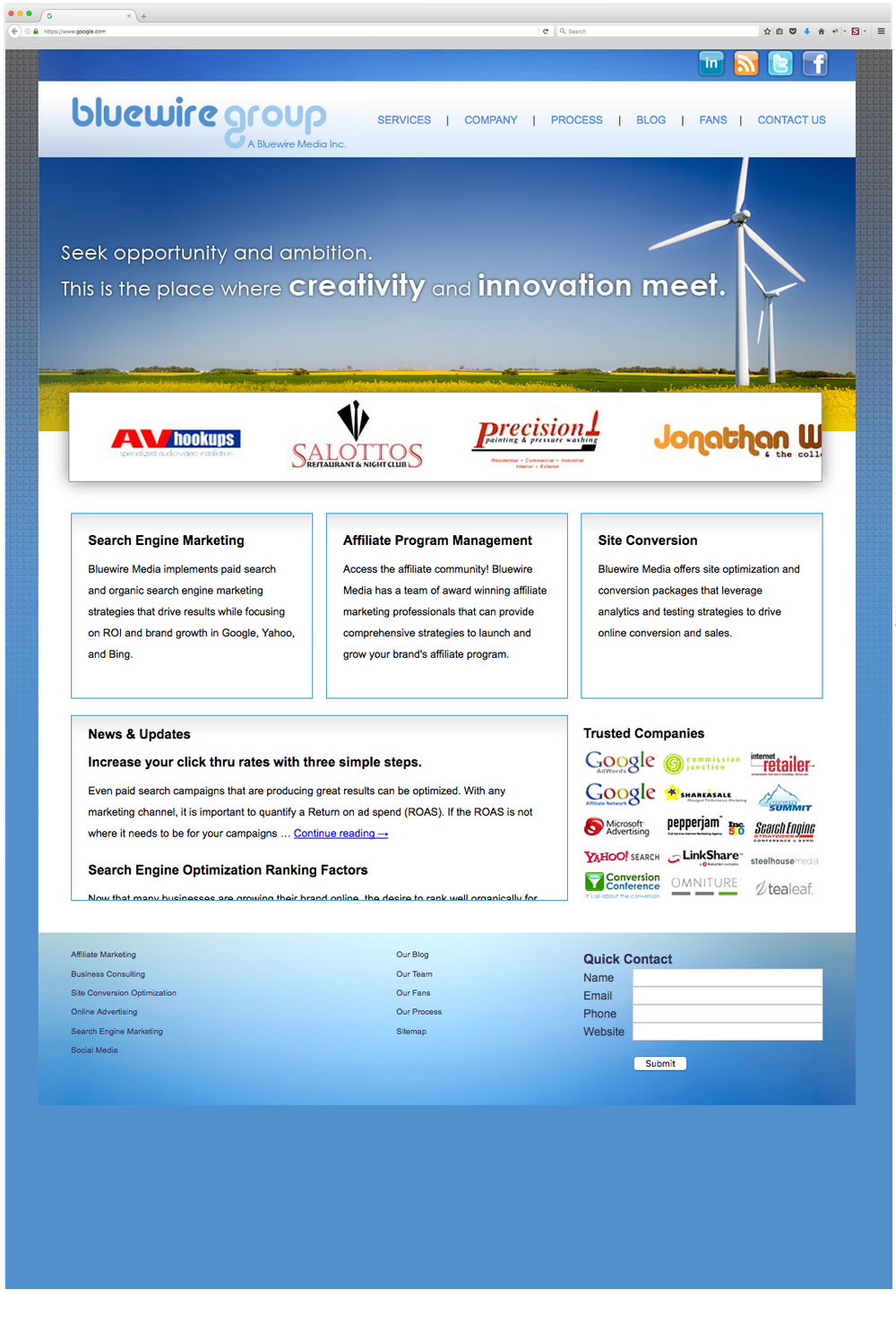 Bluewire Group website - website design